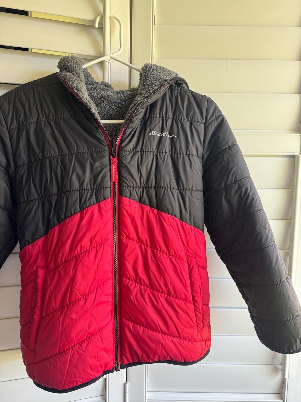 Eddie Bauer Kids Two-Tone Insulated Hooded Puffer Jacket - Gray & Red